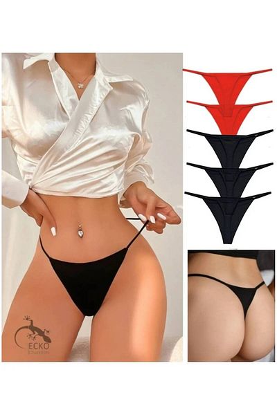 GECKO COLLECTION String Thong Women's Drawstring Elastic Thong 5 Pieces