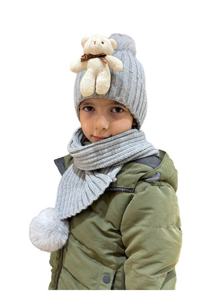 Benittokids Set eșarfă și beretă pentru ursuleț pentru copii 7019
