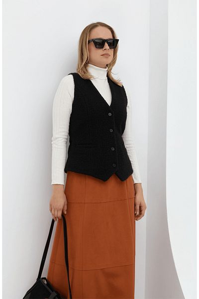 Fatma Atasoy Midi Black Teddy Vest