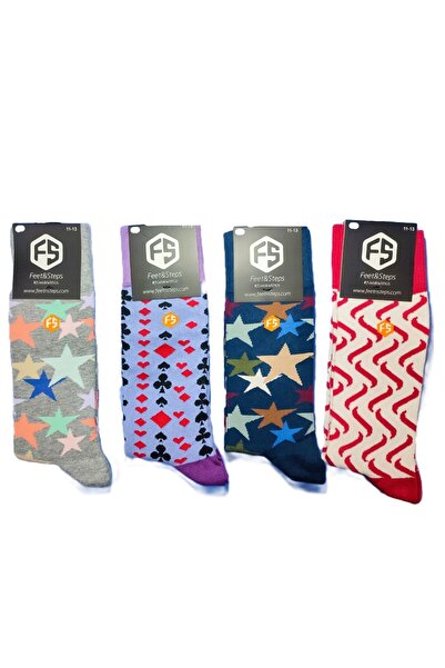 Bijutek Șosete din bumbac cu modele colorate bărbați - femei 4 buc