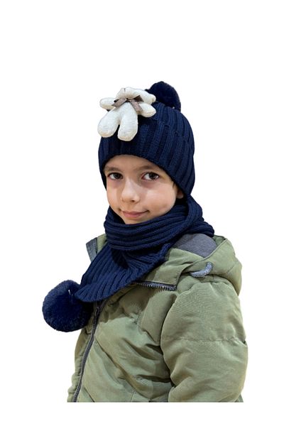 Benittokids 7019 Model Children's Scarf Beanie Set - with Teddy Bear