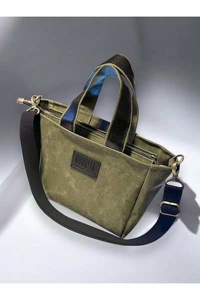 Nuggita Mini Size Zippered Waxed Canvas Khaki Handbag / Cross Strap