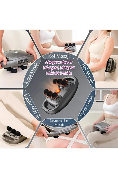 Enshall Şarjlı Geliştirilmiş 6 Başlıklı Fonksiyonlu Masaj Aleti 2000 mAh Masaj Tabancası