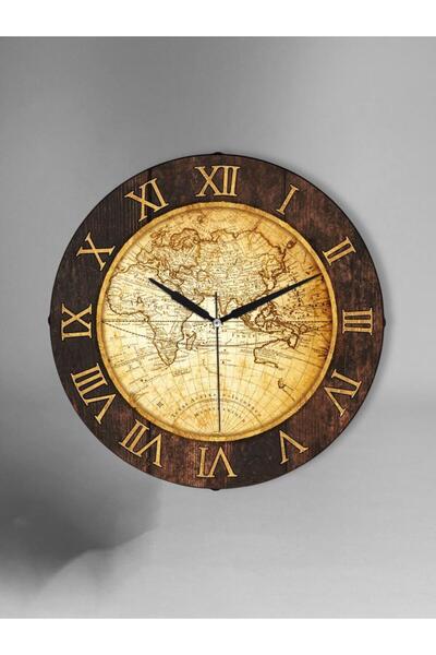 Galaxy Exclucive Bombeli Cam Serisi Dünya Haritalı Sessiz Akar Duvar Saati 30 cm