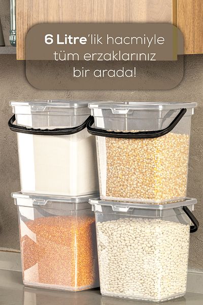 Vienev 6-Liter Mega Size 4-Piece Flour Pulses Container with Handles and Clear Storage Box