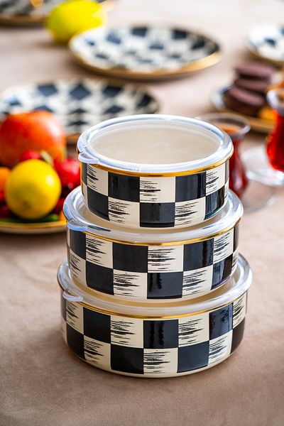 ACAR Qualita King 3-Piece Enamel Storage Set - Checkerboard Decor
