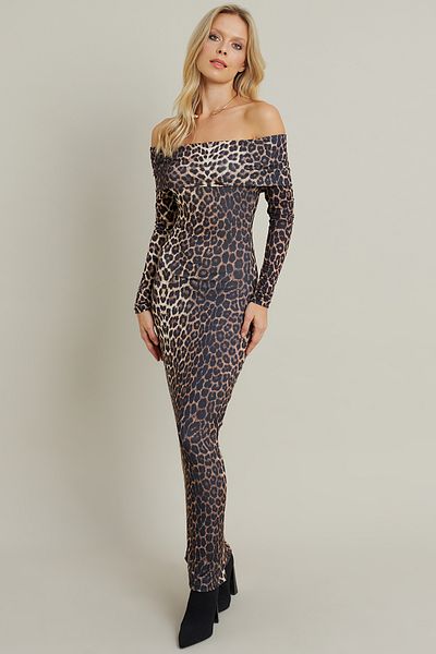 Cool & Sexy Madonna Collar Camel-Μαύρο Γυναικείο Maxi Φόρεμα - LIK10