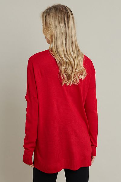 Cool & Sexy Women's Red V-Neck Rhinestone Slim Knitwear Blouse Yi̇l002