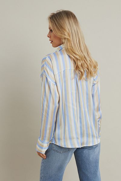 Cool & Modest Cămașă de damă din satin - culoare vanilie, model albastru, MSHR9