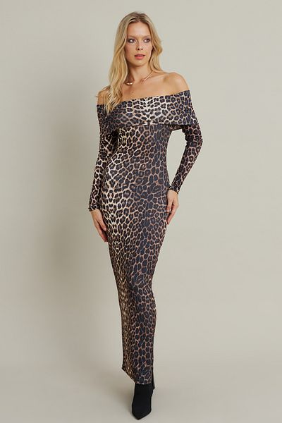 Cool & Sexy Madonna Collar Camel-Μαύρο Γυναικείο Maxi Φόρεμα - LIK10