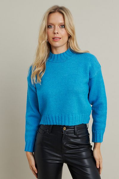 Cool & Sexy Pulover de damă cu tricotaje scurte albastre - YV301