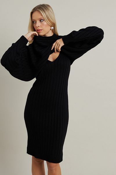 Cool & Sexy Women's Black Knitwear Double Suit Elt12014