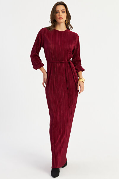 Cool & Modest Claret Red Pleated Maxi Γυναικείο Φόρεμα MGÇ192