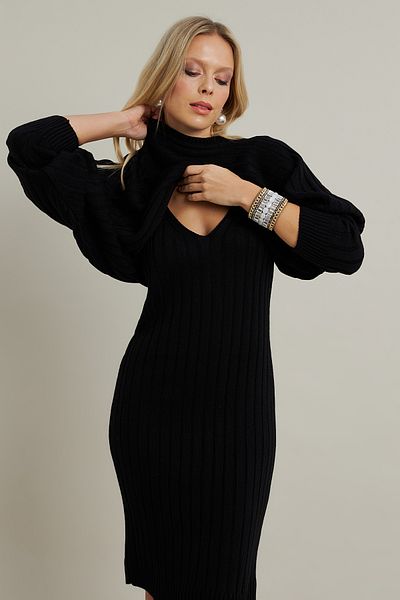 Cool & Sexy Women's Black Knitwear Double Suit Elt12014