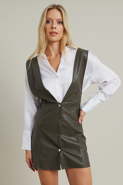 Cool & Sexy Khakifarbenes Damen-Minikleid aus Kunstleder – NH796