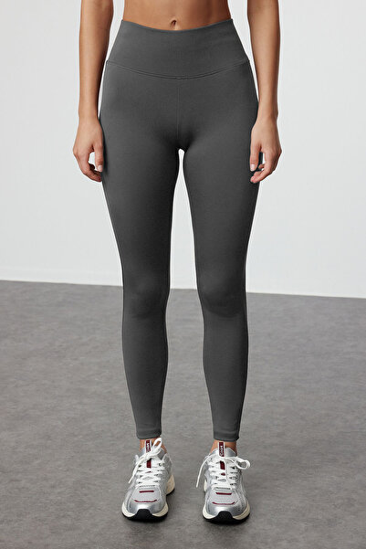 Trendyol Collection Anthrazitfarbene gestrickte Sportstrumpfhose mit breiter Taille und extra Erholung in voller Länge TWOAW21TA0029