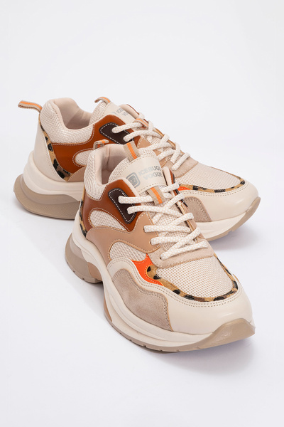 LuviShoes CROWN Bej Taba Bağcıklı Kadın Kalın Taban Spor Sneakers