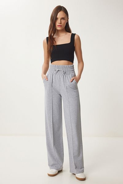 Happiness İstanbul Graue Basic-Strick-Jogginghose mit Taschen für Damen XR00018