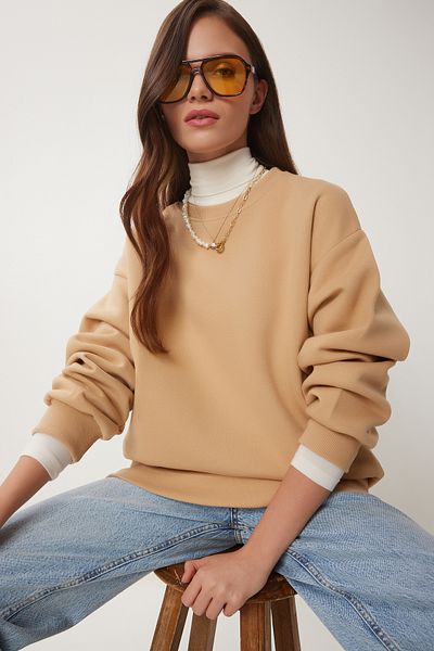 Happiness İstanbul Biscuit Raised Basic Sweatshirt für Damen OW00001