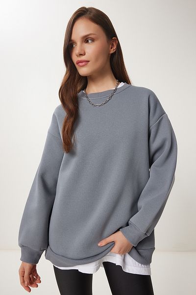 Happiness İstanbul Women's Gray Chardon Basic Sweatshirt OW00001