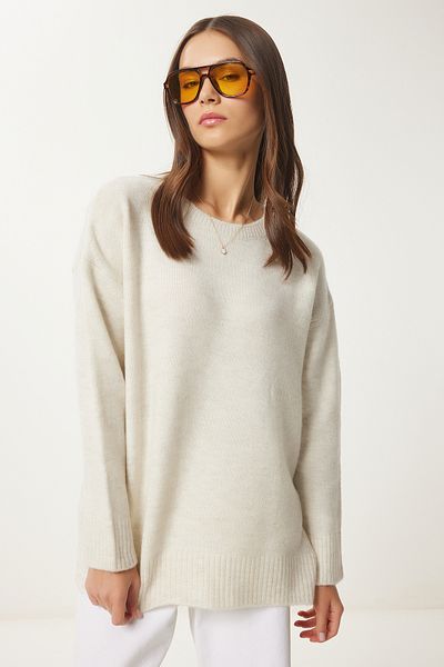 Happiness İstanbul Women's Stone Oversize Knit Sweater PN00054