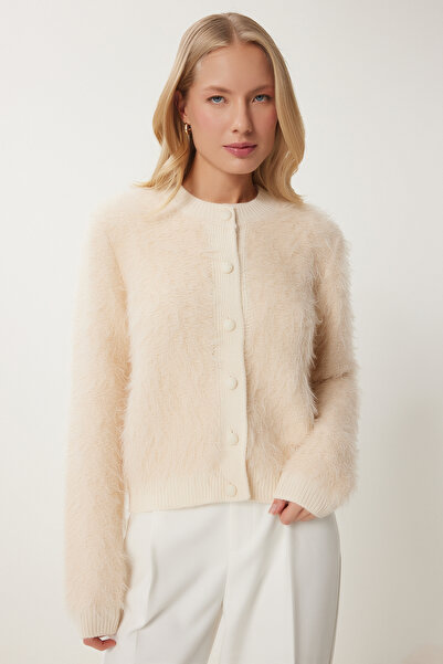 Happiness İstanbul Γυναικεία Κρέμα Πλεκτή Ζακέτα MX00180