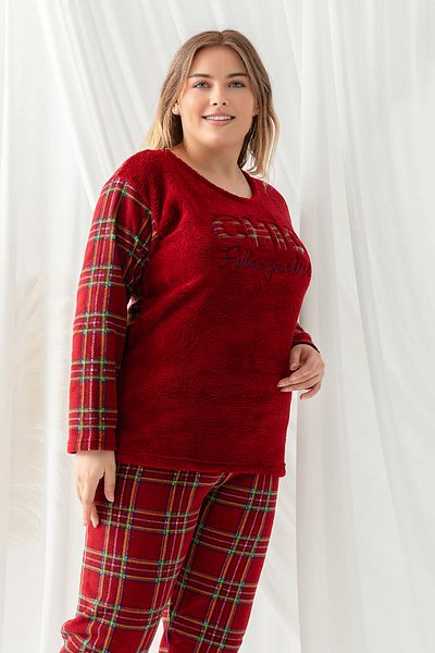 Trendyol Curve Burgundy Plaid Patterned Patterned Knitted Pajamas Set Tbbaw25Ai00100