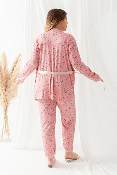 Trendyol Curve Sada 3-balení šněrování a krajky se vzorem růžové hvězdy Pletená sada pyžama Tbbaw25Ai00101