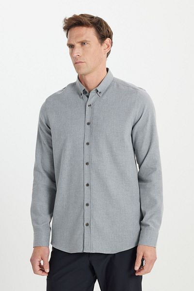 ALTINYILDIZ CLASSICS Men's Light Gray Cotton Flannel Slim Fit Slim Fit Buttoned Lapel Shirt