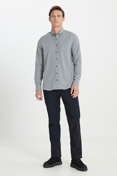 ALTINYILDIZ CLASSICS Men's Light Gray Cotton Flannel Slim Fit Slim Fit Buttoned Lapel Shirt
