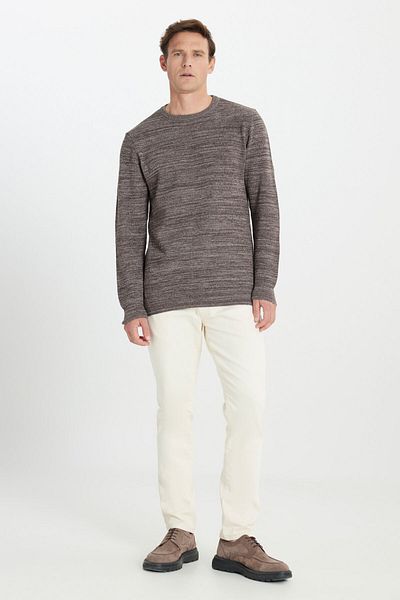 AC&Co / Altınyıldız Classics Gemusterter Strickpullover für Herren in Braun-Beige mit normaler Passform und normalem Schnitt und Rundhalsausschnitt