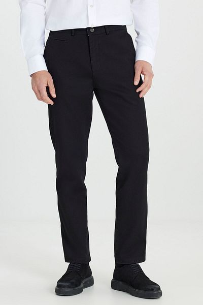ALTINYILDIZ CLASSICS Ανδρικό μαύρο παντελόνι Comfort Fit Relaxed Cut βαμβακερό ελαστικό παντελόνι με τσέπη στο πλάι