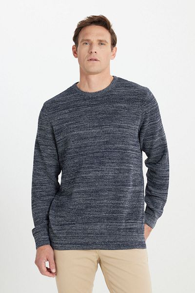AC&Co / Altınyıldız Classics Pulover pentru bărbați, tricotaj cu model, cu decolteu obișnuit, cu croială standard, albastru-marin, gri