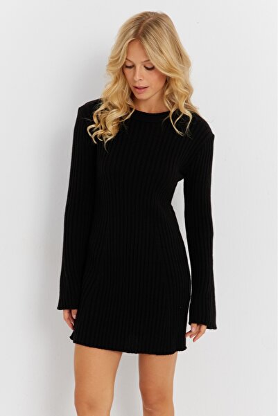 Cool & Sexy Women's Black Spanish Sleeve Knitwear Mini Dress Yv273