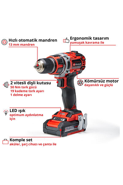Einhell TP-CD 18/50 Li BL (2x2,0 Ah), Akülü Vidalama