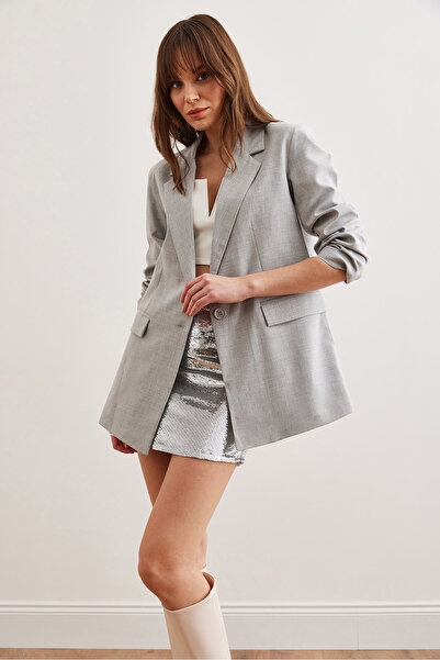 Olalook Dámská šedá oversize blejzr bunda s podšívkou na jeden knoflík Ckt- 19000423