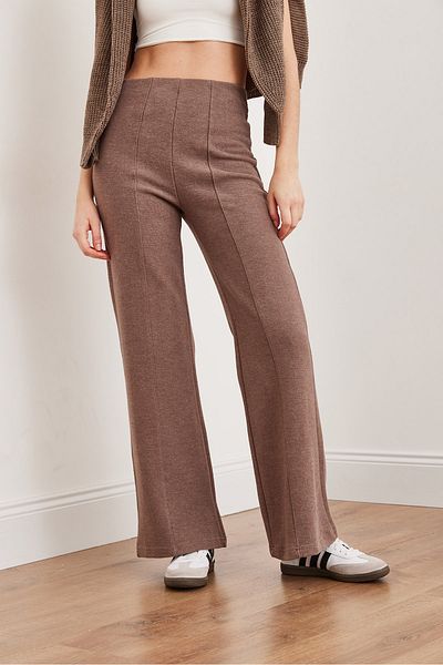 Olalook Brown Palazzo Pants - Elastic Waist and Front Stitching, Pnt- 19000309