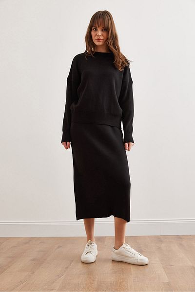 Olalook Black Knitwear Sweater and Long Skirt Set - Tkm- 19000328