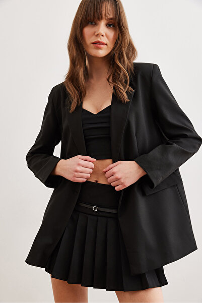 Olalook Γυναικείο μαύρο σακάκι μπλέιζερ με μονό κουμπί με επένδυση CKT- 19000423