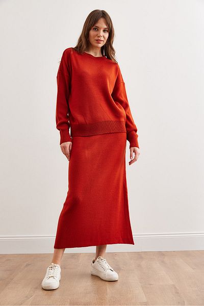 Olalook Women's Tile Top Sweater Bottom Long Skirt Knitwear Suit Tkm- 19000328