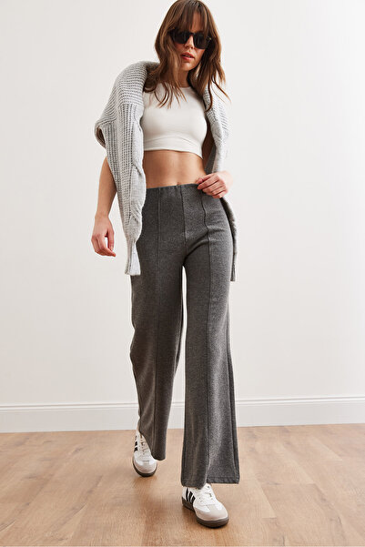 Olalook Kadın Füme Beli Lastikli Önü Dikişli Selanik Palazzo Pantolon PNT-19000309