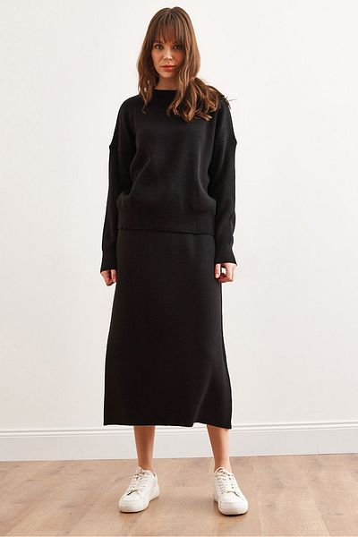 Olalook Black Knitwear Sweater and Long Skirt Set - Tkm- 19000328