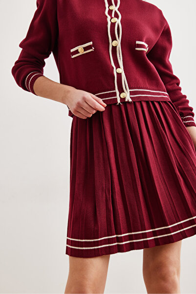 Olalook Claret Red kötöttáru szett - felső kardigán és rakott szoknya TKM- 19000330