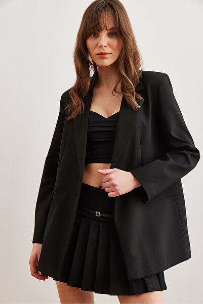 Olalook Γυναικείο μαύρο σακάκι μπλέιζερ με μονό κουμπί με επένδυση CKT- 19000423