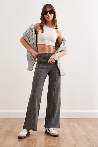 Olalook Geräucherte Palazzo-Hose für Damen – elastische Taille und vorne genähte PNT- 19000309