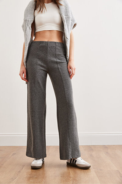 Olalook Kadın Füme Beli Lastikli Önü Dikişli Selanik Palazzo Pantolon PNT-19000309