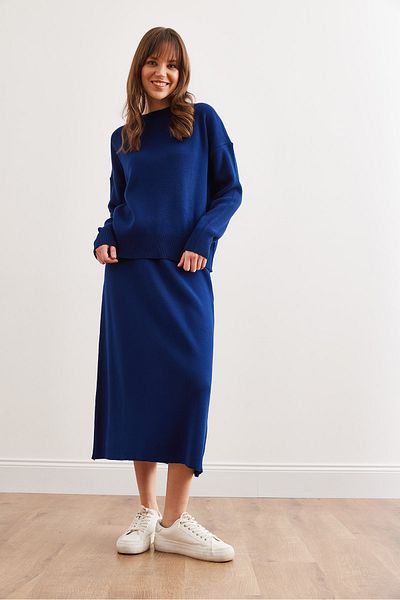Olalook Navy Blue Knitwear Sweater and Skirt Set - Tkm- 19000328