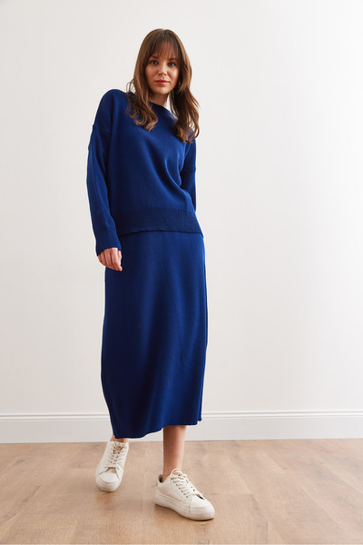 Olalook Синій трикотажний светр і спідниця - TKM-19000328