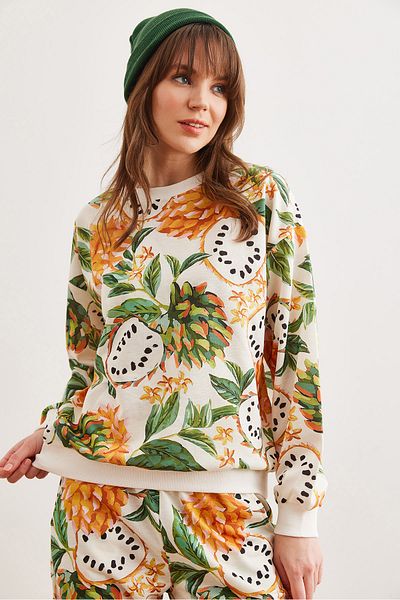 Olalook Tropical Ecru Women's Sweatshirt - Soft and Loose, Swt- 19000457