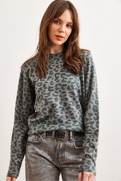 Olalook Pulover de damă gri cu imprimeu leopard KZK- 19000922